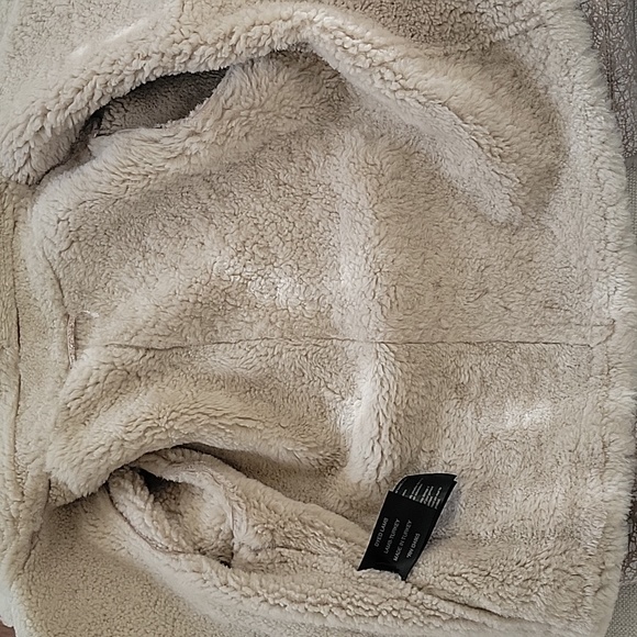 Vintage Y2K Genuine Shearling Leather Distressed Moto Biker Jacket Small Beige - Picture 9 of 10